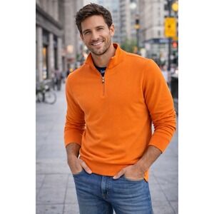 Dunhill Links Men's Quarter Zip Pullover Orange Size M Cotton Blend